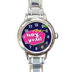 Behance Feelings Beauty Hey You Leaf Polka Dots Pink Blue Round Italian Charm Watch