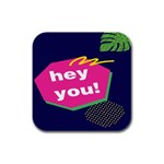 Behance Feelings Beauty Hey You Leaf Polka Dots Pink Blue Rubber Square Coaster (4 pack)  Front