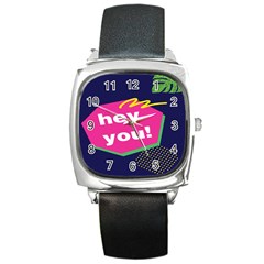 Behance Feelings Beauty Hey You Leaf Polka Dots Pink Blue Square Metal Watch by Mariart