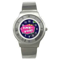 Behance Feelings Beauty Hey You Leaf Polka Dots Pink Blue Stainless Steel Watch by Mariart