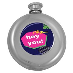 Behance Feelings Beauty Hey You Leaf Polka Dots Pink Blue Round Hip Flask (5 Oz) by Mariart