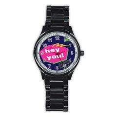 Behance Feelings Beauty Hey You Leaf Polka Dots Pink Blue Stainless Steel Round Watch by Mariart