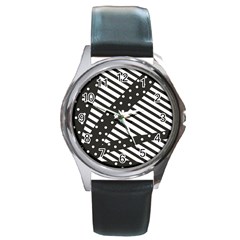 Ambiguous Stripes Line Polka Dots Black Round Metal Watch by Mariart