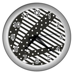 Ambiguous Stripes Line Polka Dots Black Wall Clocks (silver)  by Mariart