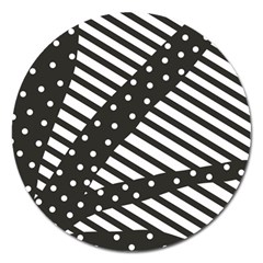 Ambiguous Stripes Line Polka Dots Black Magnet 5  (round)