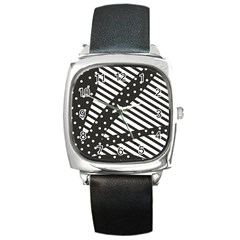 Ambiguous Stripes Line Polka Dots Black Square Metal Watch by Mariart