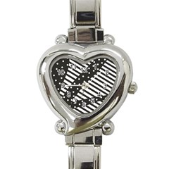 Ambiguous Stripes Line Polka Dots Black Heart Italian Charm Watch