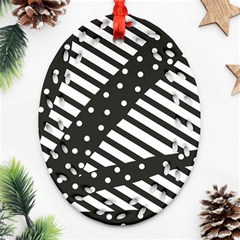 Ambiguous Stripes Line Polka Dots Black Ornament (oval Filigree) by Mariart