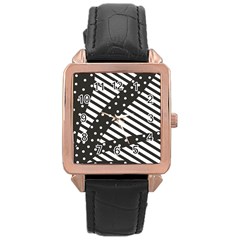 Ambiguous Stripes Line Polka Dots Black Rose Gold Leather Watch  by Mariart