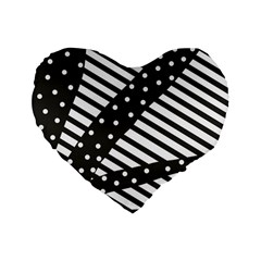 Ambiguous Stripes Line Polka Dots Black Standard 16  Premium Flano Heart Shape Cushions by Mariart