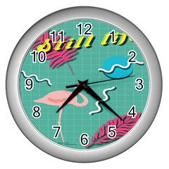 Behance Feelings Beauty Flamingo Bird Still Life Leaf Green Pink Red Wall Clocks (silver)  by Mariart