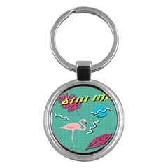 Behance Feelings Beauty Flamingo Bird Still Life Leaf Green Pink Red Key Chains (round)  by Mariart