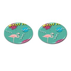 Behance Feelings Beauty Flamingo Bird Still Life Leaf Green Pink Red Cufflinks (oval)