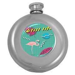 Behance Feelings Beauty Flamingo Bird Still Life Leaf Green Pink Red Round Hip Flask (5 Oz) by Mariart