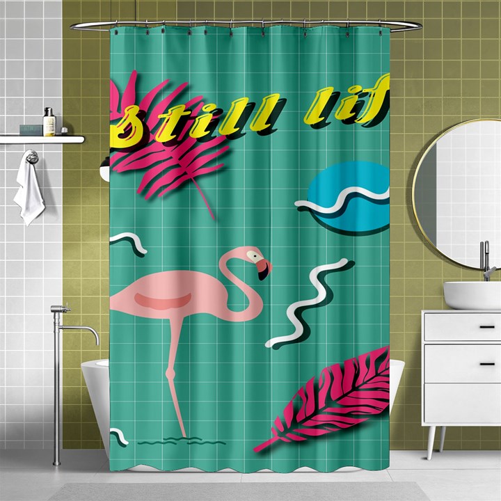 Behance Feelings Beauty Flamingo Bird Still Life Leaf Green Pink Red Shower Curtain 48  x 72  (Small) 