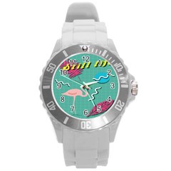 Behance Feelings Beauty Flamingo Bird Still Life Leaf Green Pink Red Round Plastic Sport Watch (l) by Mariart