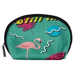 Behance Feelings Beauty Flamingo Bird Still Life Leaf Green Pink Red Accessory Pouches (large)  by Mariart