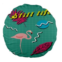 Behance Feelings Beauty Flamingo Bird Still Life Leaf Green Pink Red Large 18  Premium Flano Round Cushions by Mariart