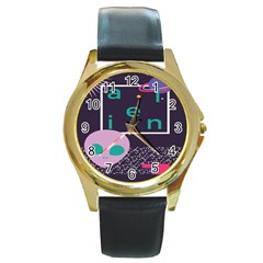 Behance Feelings Beauty Space Alien Star Galaxy Round Gold Metal Watch