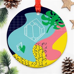 Behance Feelings Beauty Waves Blue Yellow Pink Green Leaf Ornament (round) by Mariart