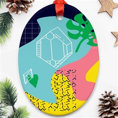 Behance Feelings Beauty Waves Blue Yellow Pink Green Leaf Ornament (oval)