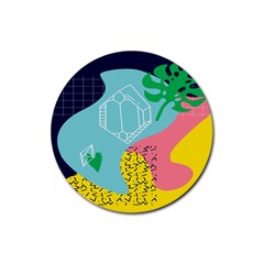 Behance Feelings Beauty Waves Blue Yellow Pink Green Leaf Rubber Round Coaster (4 Pack)  by Mariart