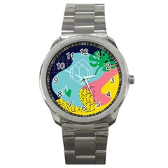 Behance Feelings Beauty Waves Blue Yellow Pink Green Leaf Sport Metal Watch by Mariart