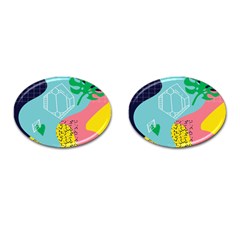 Behance Feelings Beauty Waves Blue Yellow Pink Green Leaf Cufflinks (oval) by Mariart