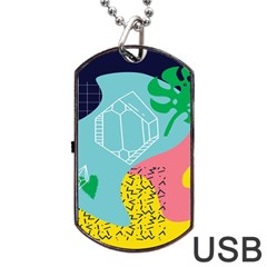 Behance Feelings Beauty Waves Blue Yellow Pink Green Leaf Dog Tag Usb Flash (one Side) by Mariart