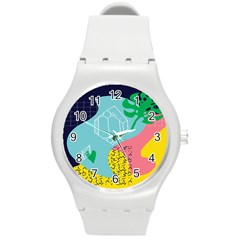 Behance Feelings Beauty Waves Blue Yellow Pink Green Leaf Round Plastic Sport Watch (m) by Mariart