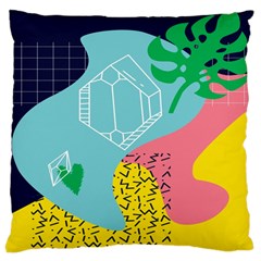 Behance Feelings Beauty Waves Blue Yellow Pink Green Leaf Large Cushion Case (two Sides) by Mariart