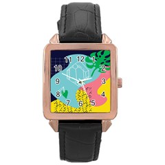 Behance Feelings Beauty Waves Blue Yellow Pink Green Leaf Rose Gold Leather Watch  by Mariart