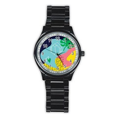 Behance Feelings Beauty Waves Blue Yellow Pink Green Leaf Stainless Steel Round Watch