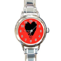 Broken Heart Tease Black Red Round Italian Charm Watch by Mariart