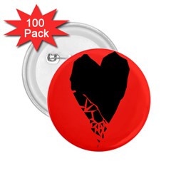 Broken Heart Tease Black Red 2 25  Buttons (100 Pack)  by Mariart