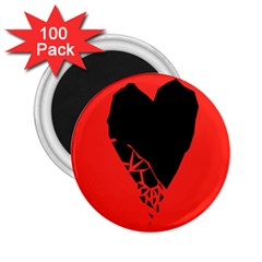 Broken Heart Tease Black Red 2 25  Magnets (100 Pack) 