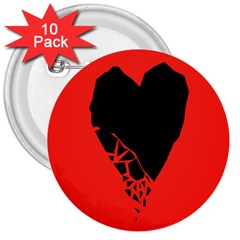 Broken Heart Tease Black Red 3  Buttons (10 Pack) 