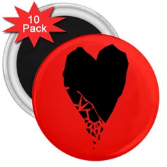 Broken Heart Tease Black Red 3  Magnets (10 Pack) 