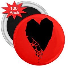 Broken Heart Tease Black Red 3  Magnets (100 Pack)