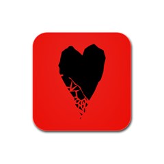 Broken Heart Tease Black Red Rubber Square Coaster (4 Pack)  by Mariart