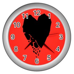 Broken Heart Tease Black Red Wall Clocks (silver) 