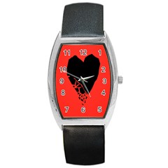 Broken Heart Tease Black Red Barrel Style Metal Watch by Mariart