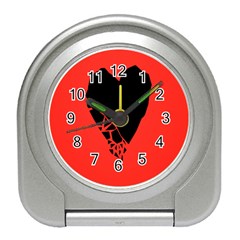 Broken Heart Tease Black Red Travel Alarm Clocks by Mariart