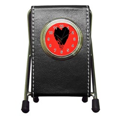 Broken Heart Tease Black Red Pen Holder Desk Clocks by Mariart