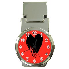 Broken Heart Tease Black Red Money Clip Watches by Mariart