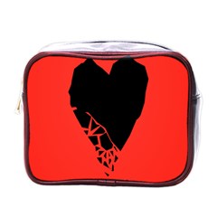 Broken Heart Tease Black Red Mini Toiletries Bags by Mariart