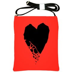 Broken Heart Tease Black Red Shoulder Sling Bags by Mariart