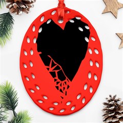 Broken Heart Tease Black Red Ornament (oval Filigree) by Mariart