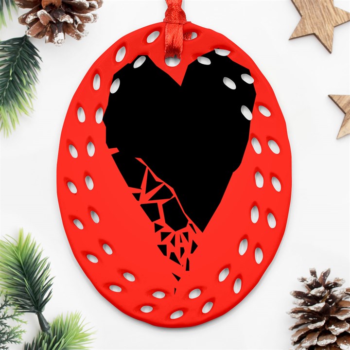 Broken Heart Tease Black Red Ornament (Oval Filigree)