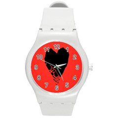 Broken Heart Tease Black Red Round Plastic Sport Watch (m) by Mariart